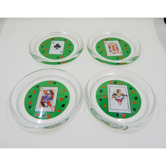 Playing Card Glass Coasters Suits Luminarc France Joker King Queen Ace Set of 4 - Picture 2 of 9